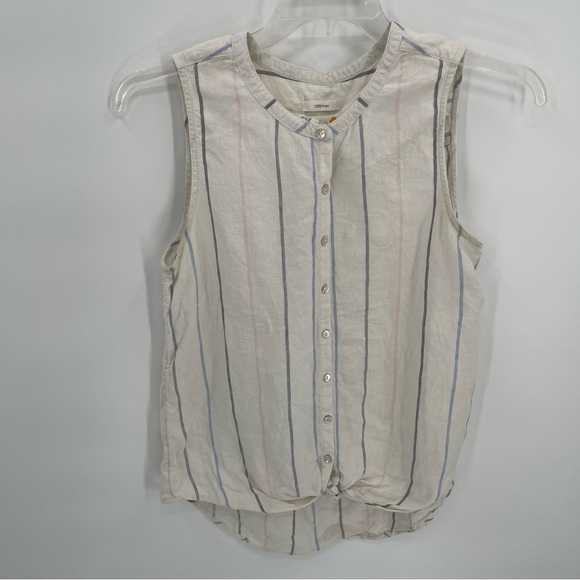 C&C California Striped Linen Button Sleeveless Top White Blue Size small - Picture 9 of 9